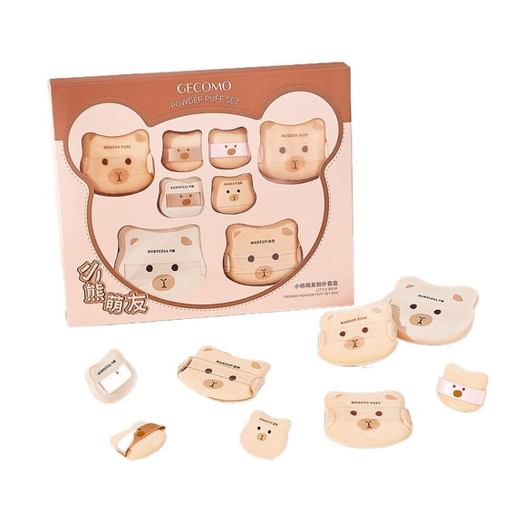 Adorable Bear Design Soft Plush Powder Puff Set for Gentle Makeup and Skincare