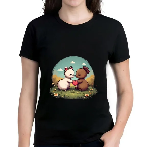 Adorable Bear Duo Tee Sweet Brown and White Friends Unisex T-Shirt up to size 5XL