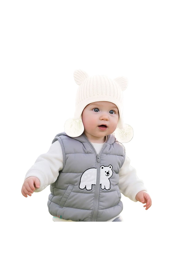 Adorable Bear Ears Knit Winter Hat With Double Pom Poms For Kids Soft Stretchy Warm And Toddler Kids Winter Hats Children Knit Warm Caps