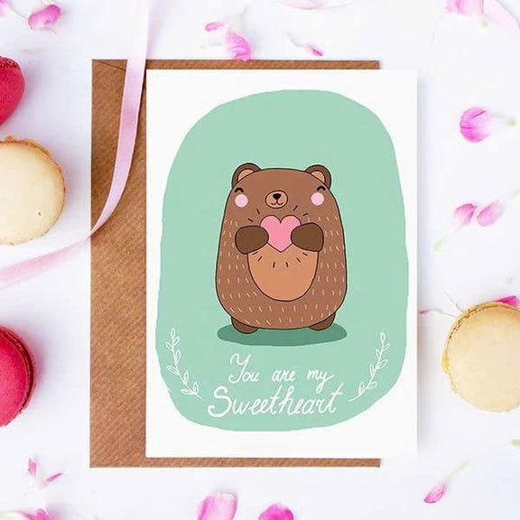 Adorable Bear Greeting Card - "You Are My Sweetheart" Design - Blank Inside, Envelope Included - Perfect for Valentine's Day, Anniversaries, or Just Because