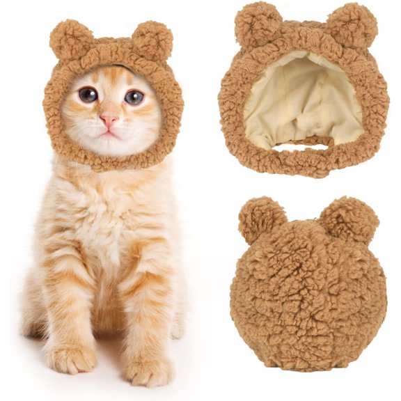 Adorable Bear Hat Costume for Small Dogs and Cats Adjustable Soft Pet Headwear Brown