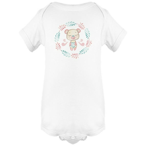 Adorable Bear On Floral Frame Bodysuit Infant -Image by Shutterstock, 6 Months