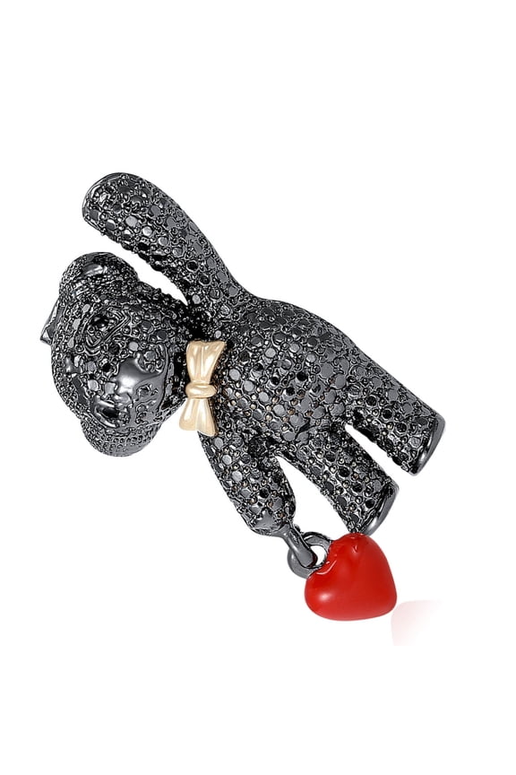 Adorable Bear Shaped Heart Brooch Fashionable Animal Shaped Rhinestones Pin Backpack Badge Accessories