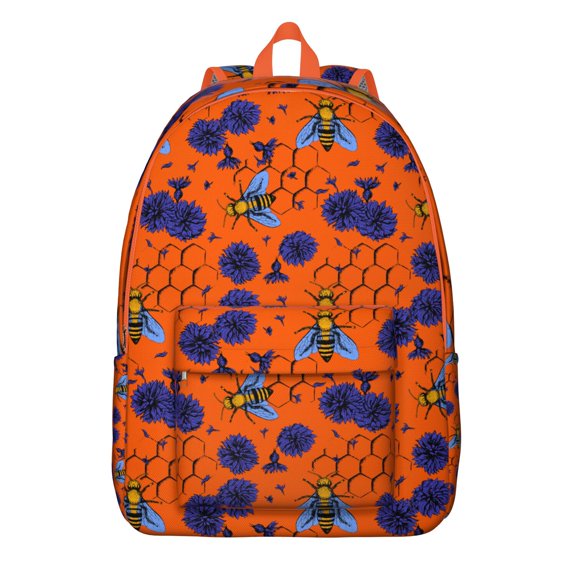 Adorable Bee Pattern Backpack – Honeycomb Bumble Bee Cartoon Print Bookbag for Outdoor Travel and School
