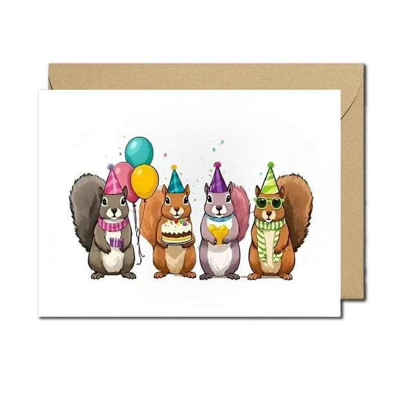 Adorable Birthday Squirrel Greeting Card - Blank for Personal Messages with Matching Envelope