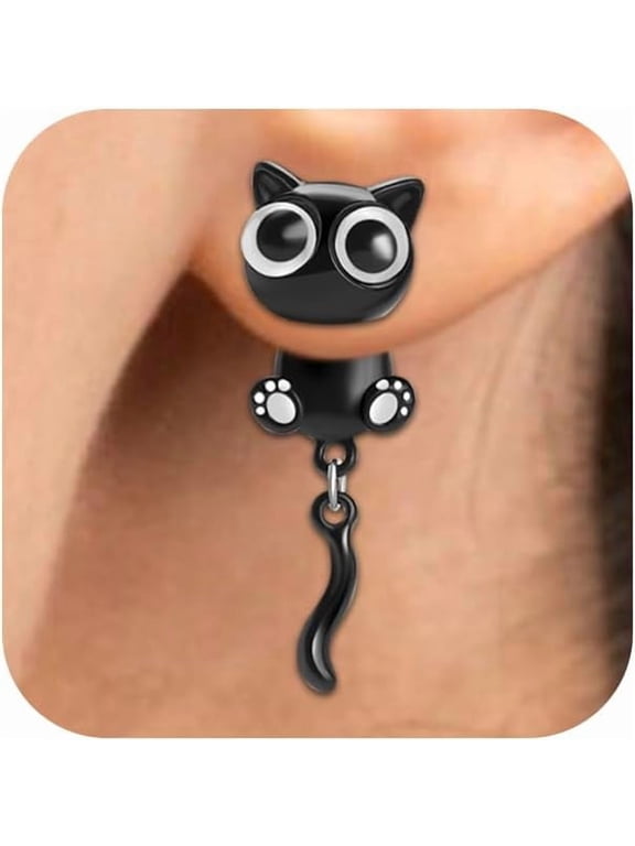 Adorable Black Cat Earrings for Women Cute Cat Paw Stud Earrings Halloween Christmas Jewelry Gifts