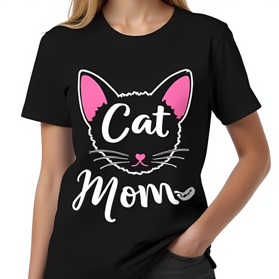 Adorable Black Cat Face Graphic T-Shirt for Cat Moms Cute