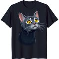 Adorable Black Cat Graphic TShirt Cute Inquisitive Cat Design on Black