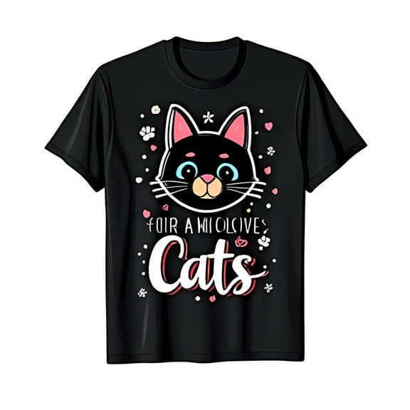 Adorable Black Cat Graphic T-Shirt with Pink Cheeks & Cute Design for Cat Lovers