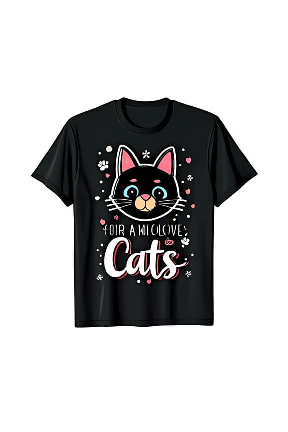 Adorable Black Cat Graphic T-Shirt with Pink Cheeks & Cute Design for Cat Lovers