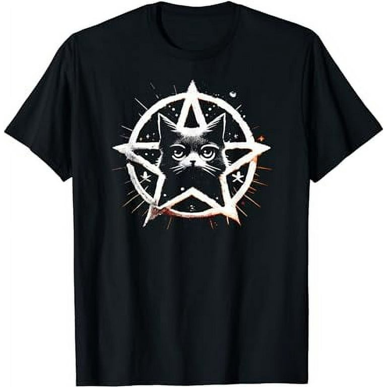 Adorable Black Cat Pentagram Pentacle Kitty Kitten Star T Shirt