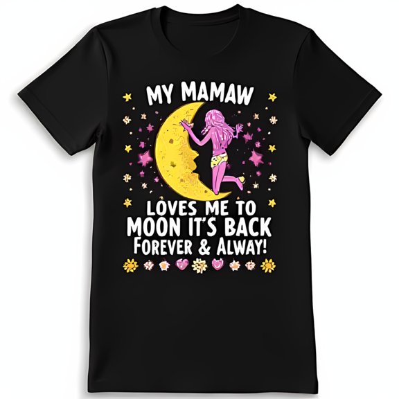 Adorable Black Graphic Tee for Grandchildren My Mamaw Loves Me To Moon & Back Forever Design