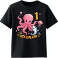 thumbnail image 1 of Adorable Black T-Shirt for 1st Birthday Smiling Octopus & With is the Tury Design, 1 of 5