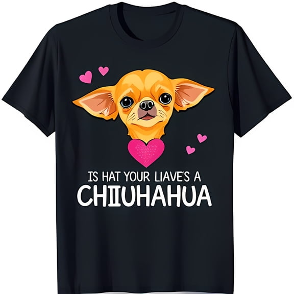 Adorable Black T-Shirt with Cartoon Chihuahua & Pink Heart Design Cute Pet Lover