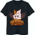 Adorable Black TShirt with Cartoon Ice Cream & Cookie Design for Ice