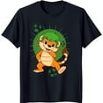 Adorable Black TShirt with Cartoon Mascot in Green Hat & Soccer Ball