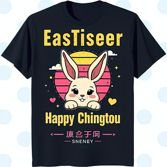 Adorable Black T-Shirt with Cartoon Peeking Over Colorful Circle & Fun Text