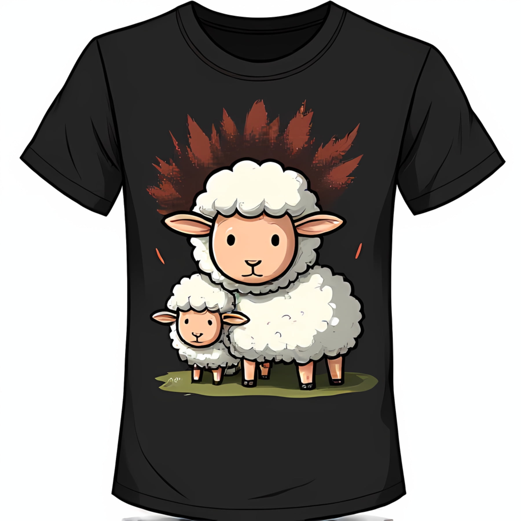 Adorable Black TShirt with Colorful Cartoon Sheep Graphic for Animal