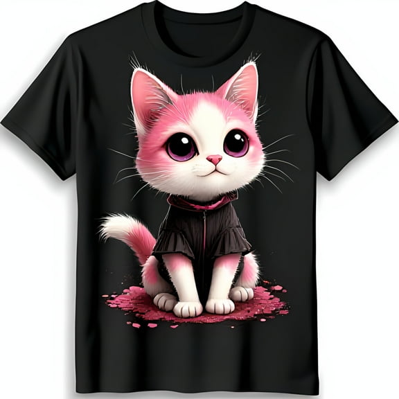 Adorable Black T-Shirt with Cute Pink in Ruffled & Sparkly Background
