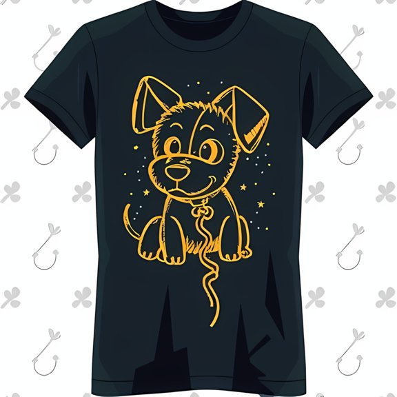 Adorable Black T-Shirt with Golden Outline Puppy Graphic for Dog Lovers