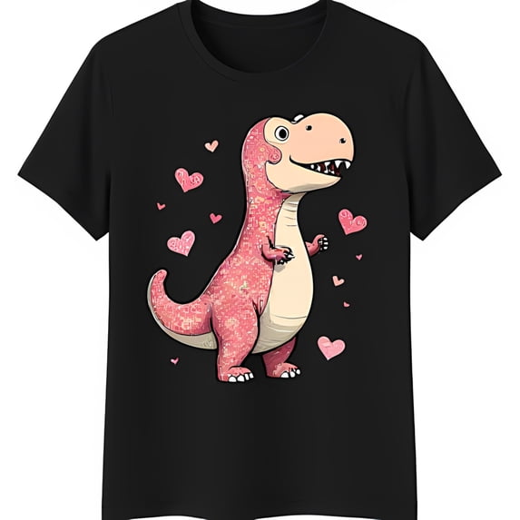 Adorable Black T-Shirt with Happy Pink & Heart Graphic