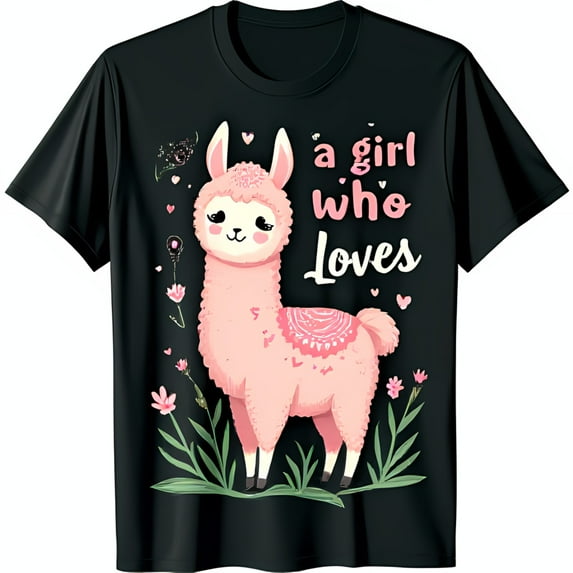 Adorable Black T-Shirt with Pink Graphic and A Girl Who Loves Text