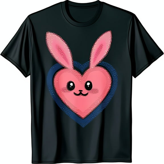 Adorable Black T-Shirt with Pink Head Inside Heart Cute Graphic Tee