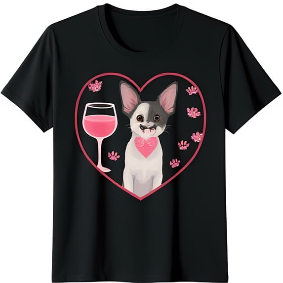 Adorable Black T-Shirt with Pink Heart Graphic & Chihuahua Holding