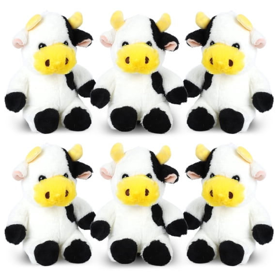 Adorable Black White Cow Plush Doll, 6.7x7.8in Feather PP Cotton, Soft Cuddly Toy, Perfect for Cow Themed Parties & Kids Gifts (6 Pack)