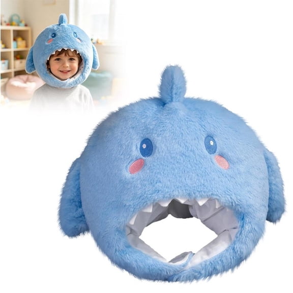 Adorable Blue Shark Plush Headwear Decorative Animal Head Hat for Party Dress-Up and Celebrations
