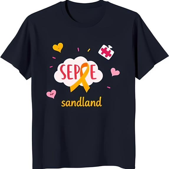 Adorable Blue T-Shirt with White Cloud Yellow 'SEPE' Hearts & Ribbon