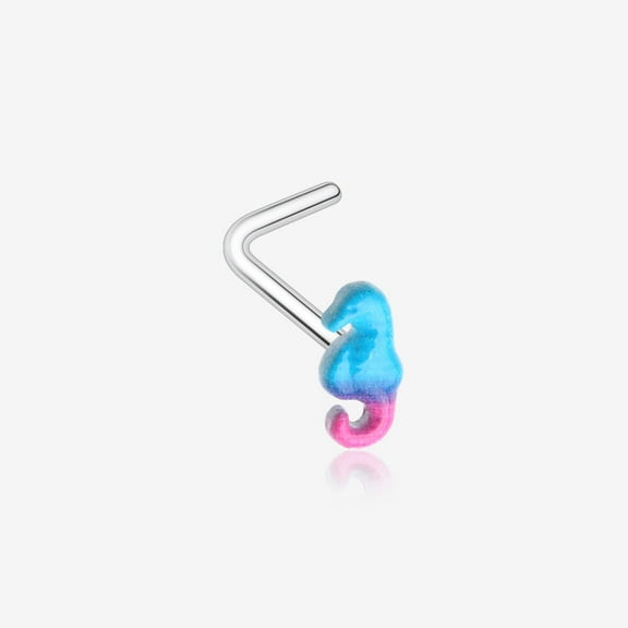 Adorable Blurple Seahorse L-Shaped Nose Ring