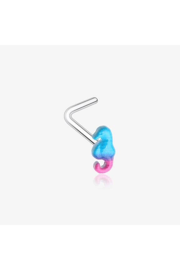 Adorable Blurple Seahorse L-Shaped Nose Ring