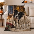 thumbnail image 1 of Adorable Border Collie Dog Wrapped Chunky Knit, Festive Pet Portrait Pattern, Warm Flannel Blanket for Living Room and Bedroom, Dog Lovers Just Because Gift, Pet Lover Home Decor, 1 of 9