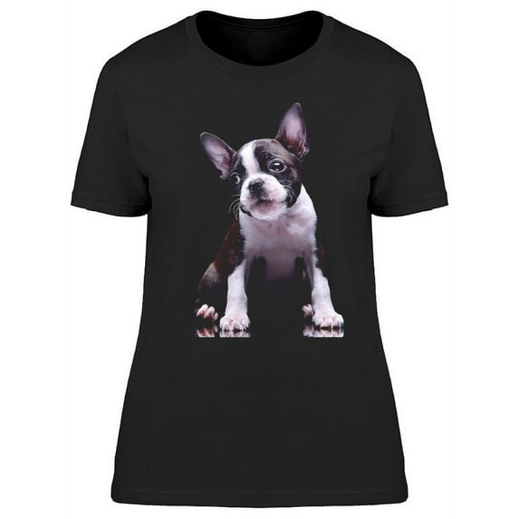 Adorable Boston Terrier In Dark T-Shirt Women -Image by Shutterstock, Female Large