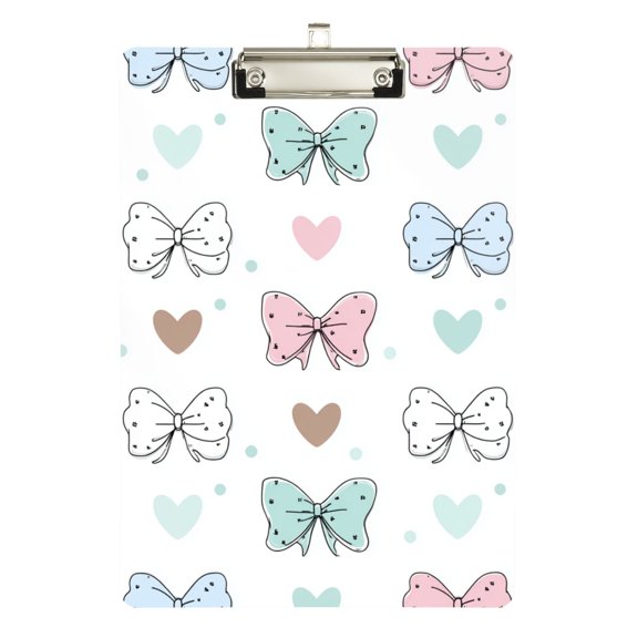 Adorable Bows Hearts Dots Valentine Acrylic Clipboard Drawing Board with Hook Writing Pad File Storage A4 Size Silver 12.5" x 9"