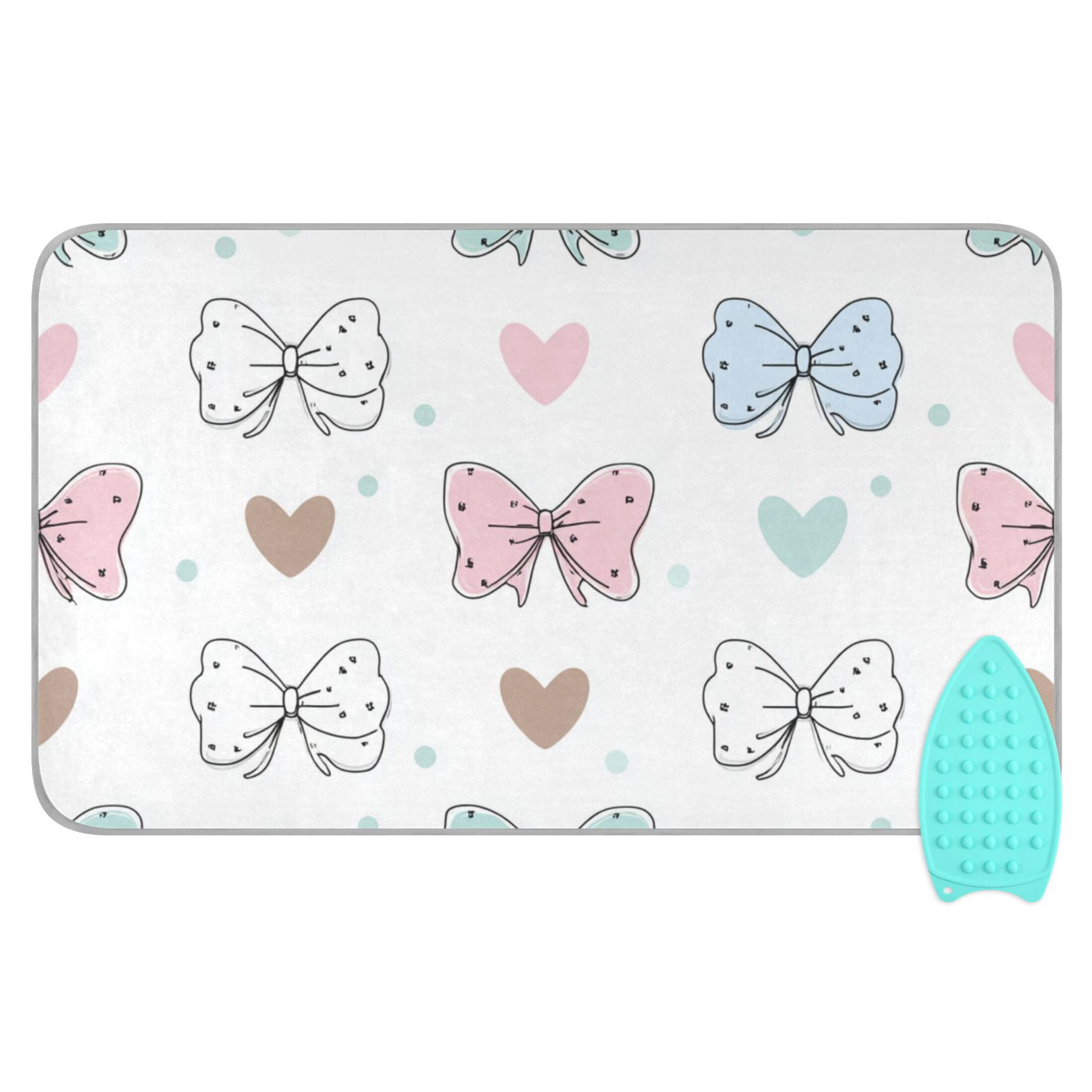 Adorable Bows Hearts Dots Valentine Ironing Mat Blanket Portable Travel Ironing Pad Heat Resistant Pad 47.2" x 27.6”