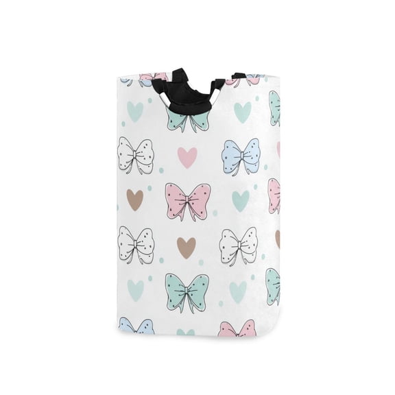 Adorable Bows Hearts Dots Valentine Laundry Basket with Handles Foldable Laundry Hamper Freestanding Washing Bin 50L