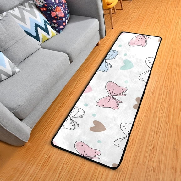 Adorable Bows Hearts Dots Valentine Long Floor Mat Runner Rug Area Mat Noise Reduction Water Absorbent Non-Slip 72" x 24"