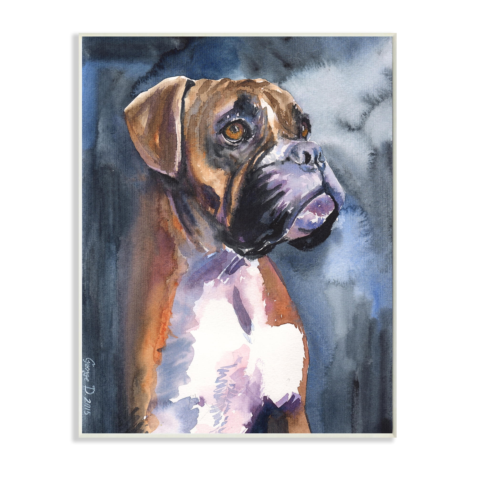 Stupell Industries Adorable Boxer Pet Dog Dark Mist Portrait Wall Plaque, 10 x 15, Design by George Dyachenko