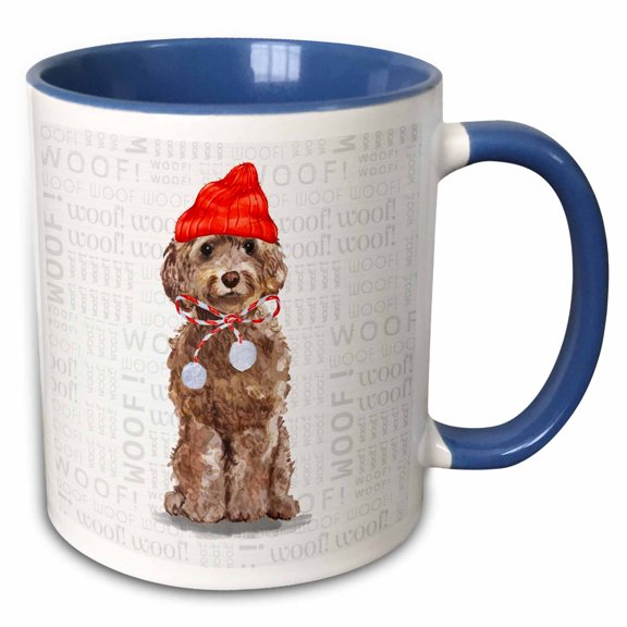 3drose, Adorable Brown Cockapoo for Christmas Holiday Dog Lover Breed, 11oz Two-tone Blue Mug