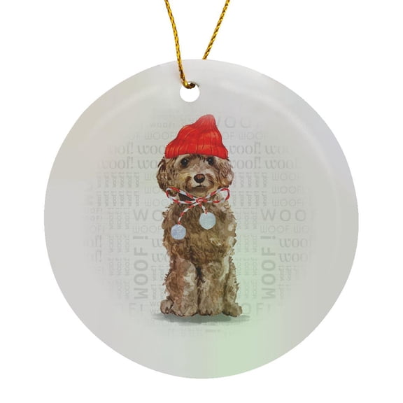 3drose, Adorable Brown Cockapoo for Christmas Holiday Dog Lover Breed, Circle Porcelain Ornament