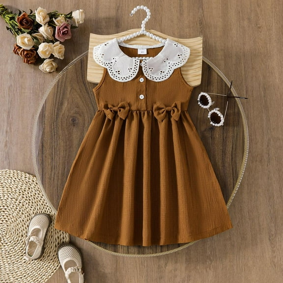 Adorable Brown Kinds Dress: Sweet & Stylish with  Collar & Bow Details