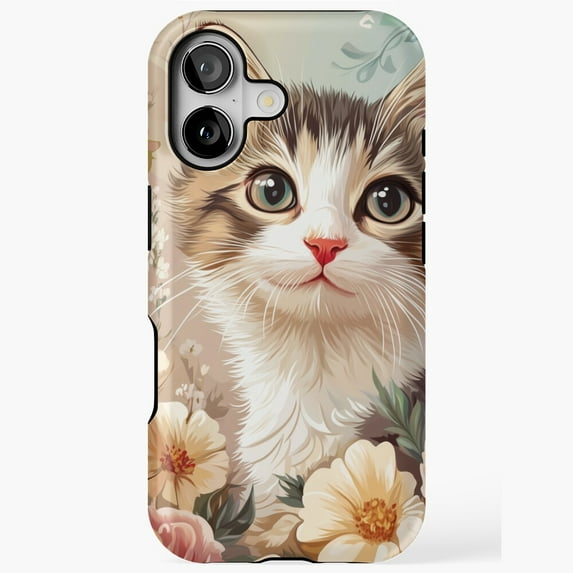Adorable Brown Kitten in Flower Meadow iPhone Case 17 through 11 Pro Max