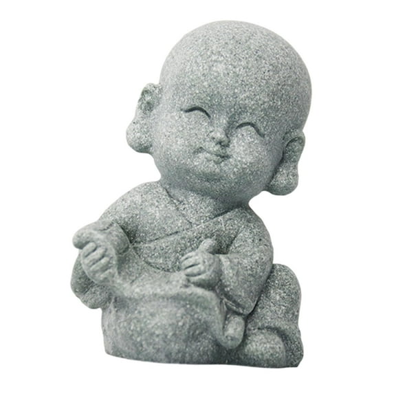 Adorable Buddha Statue Collectible Present Crafts Feng Shui Resin Sculptures Monk Buddha Statue for Desktop Car Garden Outdoor Decoration - Paint