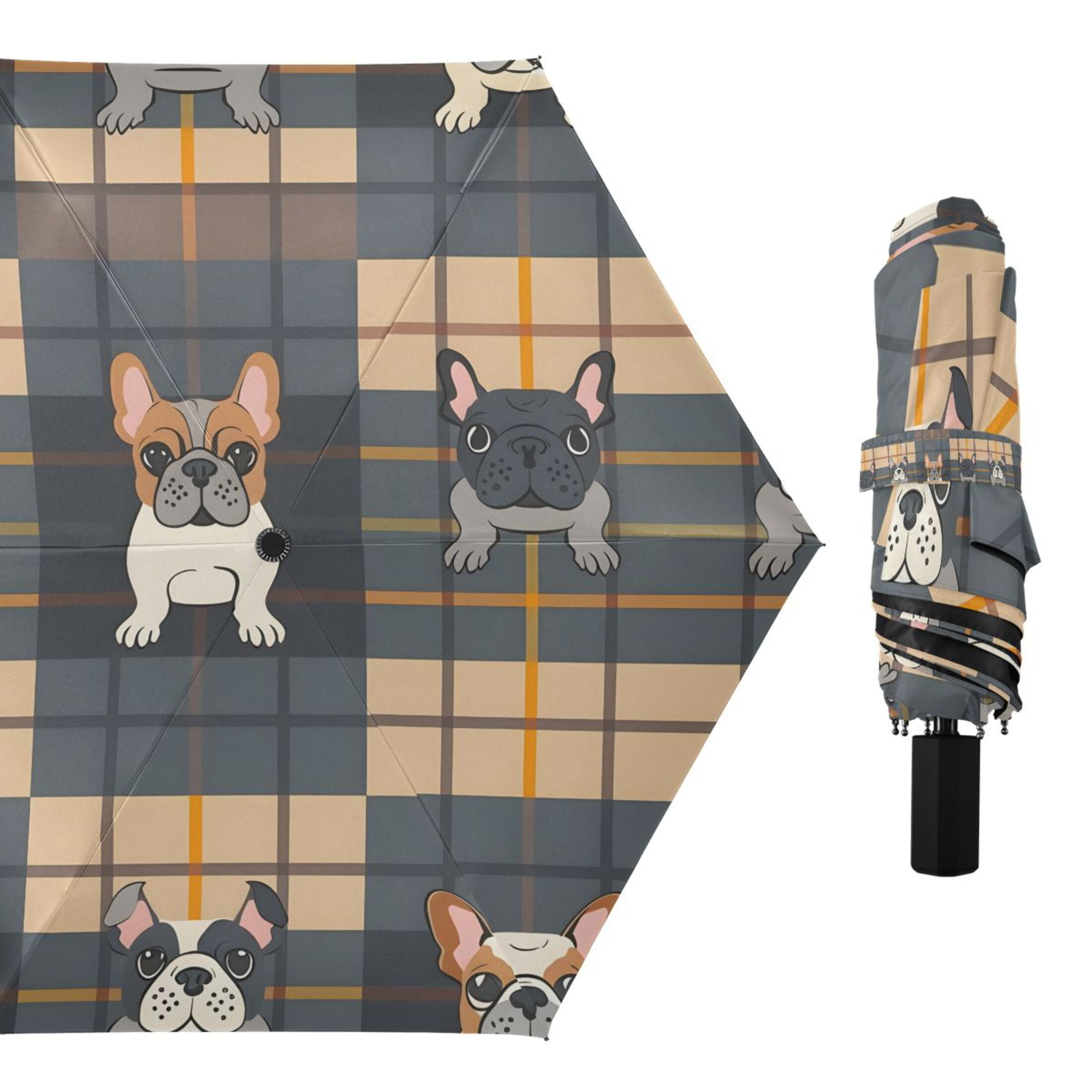 Adorable Bulldog Compact Sun Umbrella Windproof Travel Umbrellas for Rain Strong Portable UV Protection
