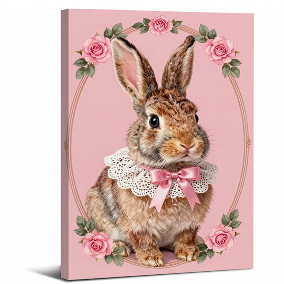 Adorable Bunny Canvas Wall Art Framed Bathroom Decor,perfect for bathroom bedroom or living room decor beautiful wall artwork,8x12in