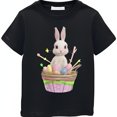 Adorable Bunny & Easter Eggs Graphic Black TShirt Perfect for Spring