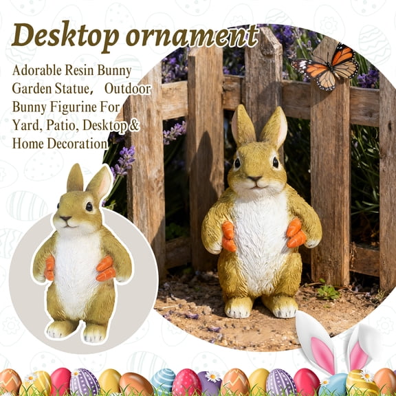 Adorable Bunny Garden Statue - Cute Standing Bunny Figurine With Ly Expression & Finely Sculpted Texture, Suitable For Long-Term Indoor/Outdoor Display - Ideal For Yard,