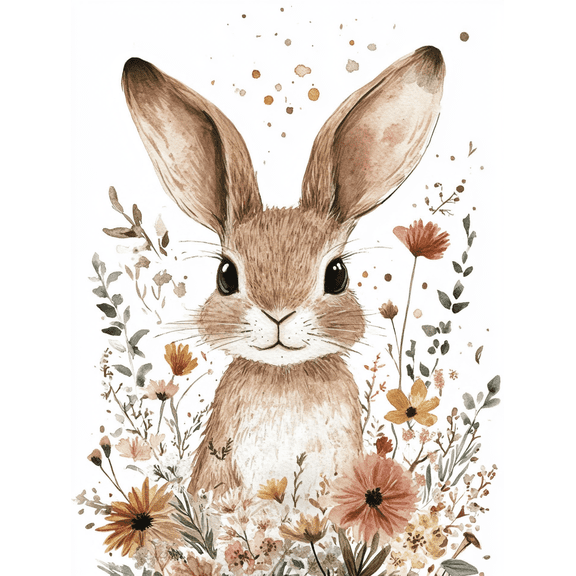 Adorable Bunny Rabbit Floral Canvas Wall Art Perfect for Living Room Bedroom Nursery Office and Dining Room Decoration.